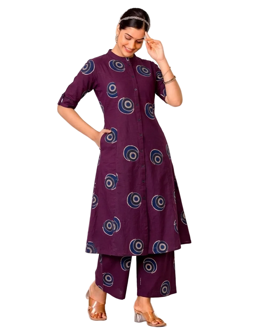 Vritika Wine A-Line Cotton Kurta Set for women