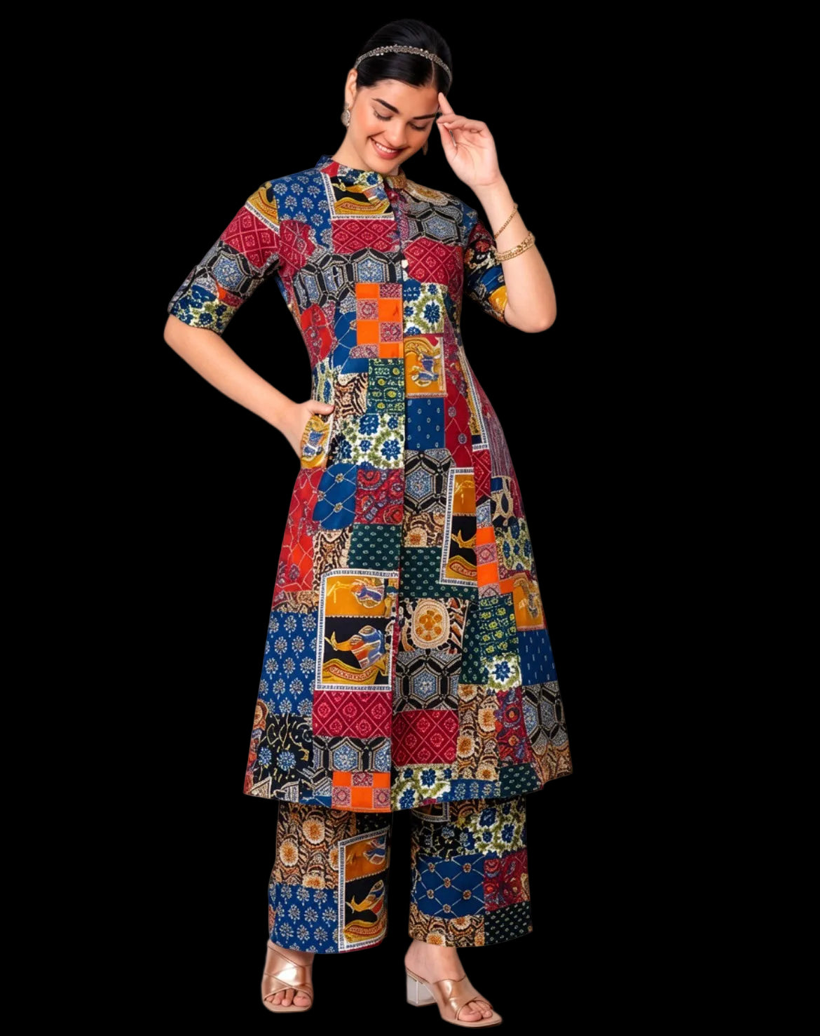 Kiara Multicolour A-Line Cotton Kurta Set for women