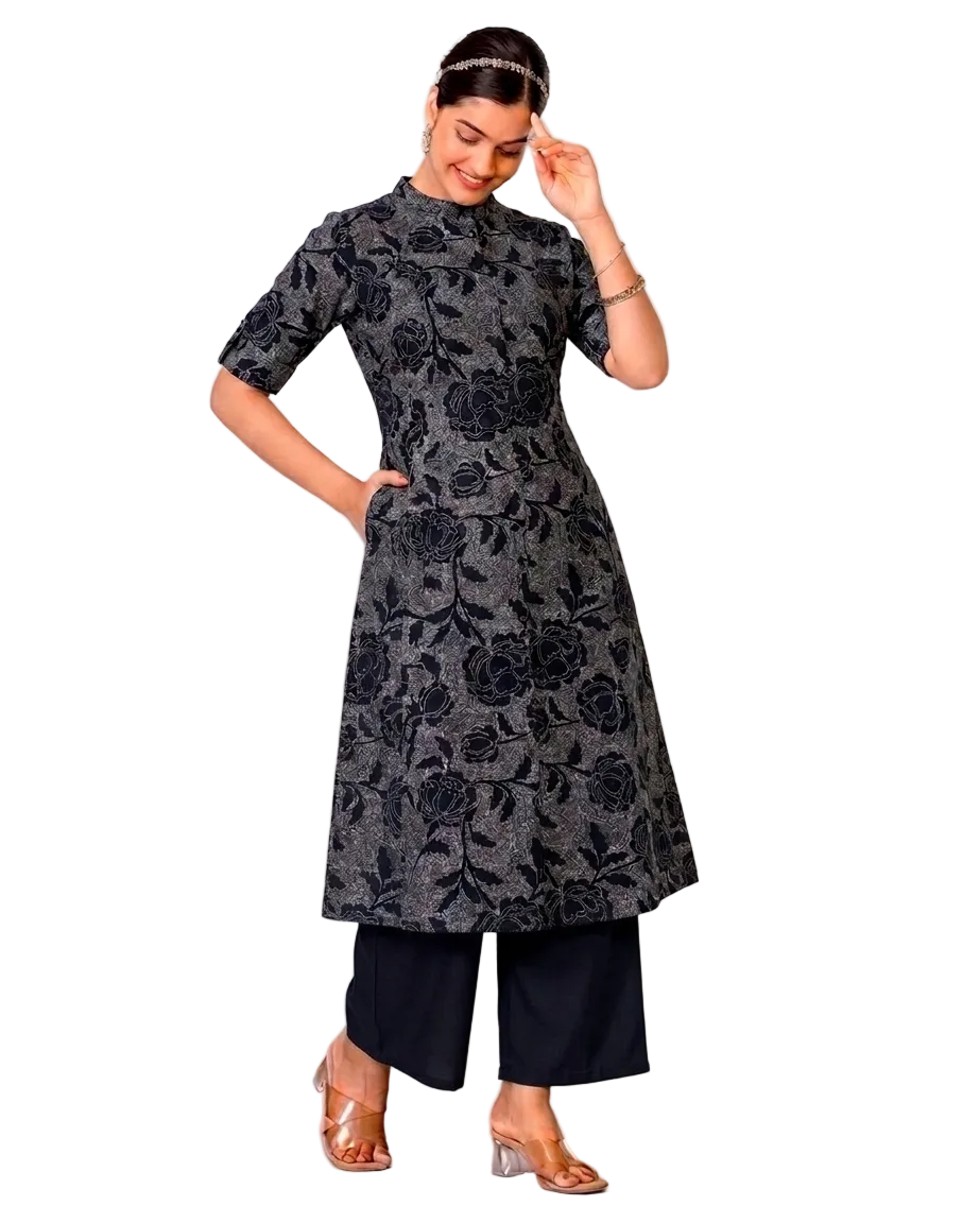 Anvitha Black A-Line Cotton Kurta Set for women
