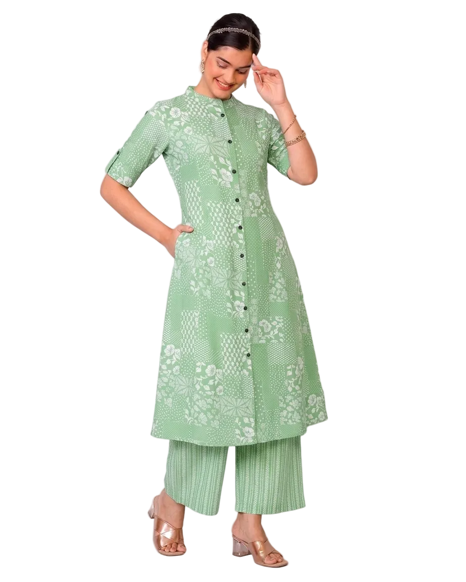 Suhani Light Green A-Line Cotton Kurta Set for women