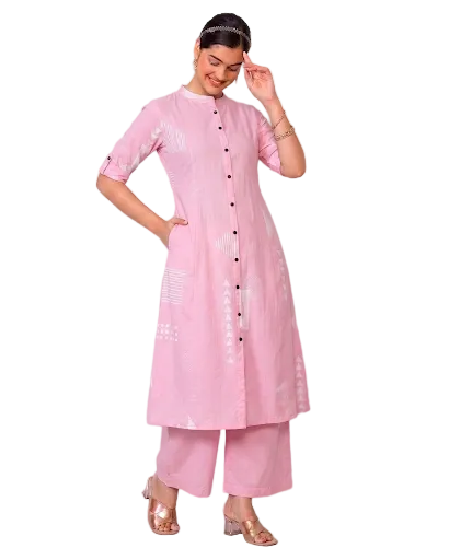 Devika Light Pink A-Line Cotton Kurta Set for women