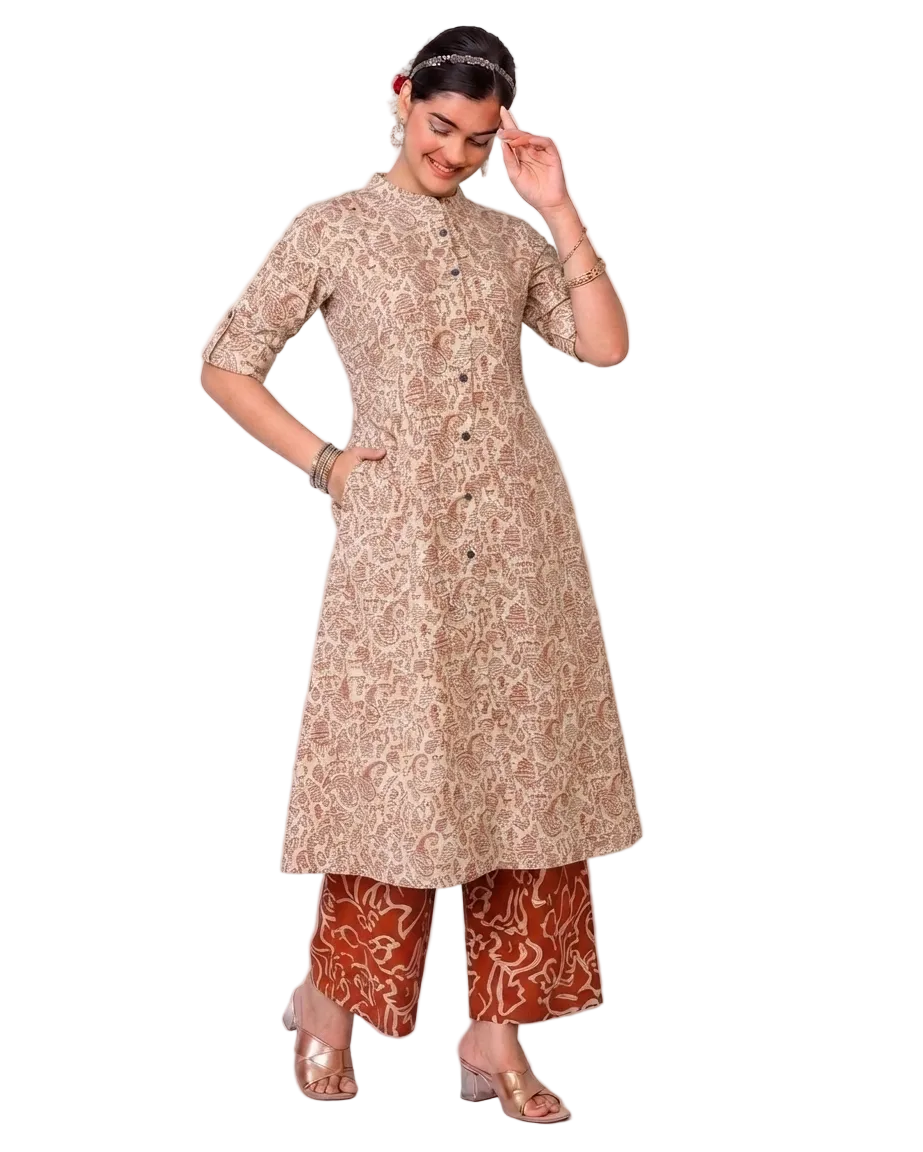 Sharvani Sand (Multicolour) A-Line Cotton Kurta Set for women