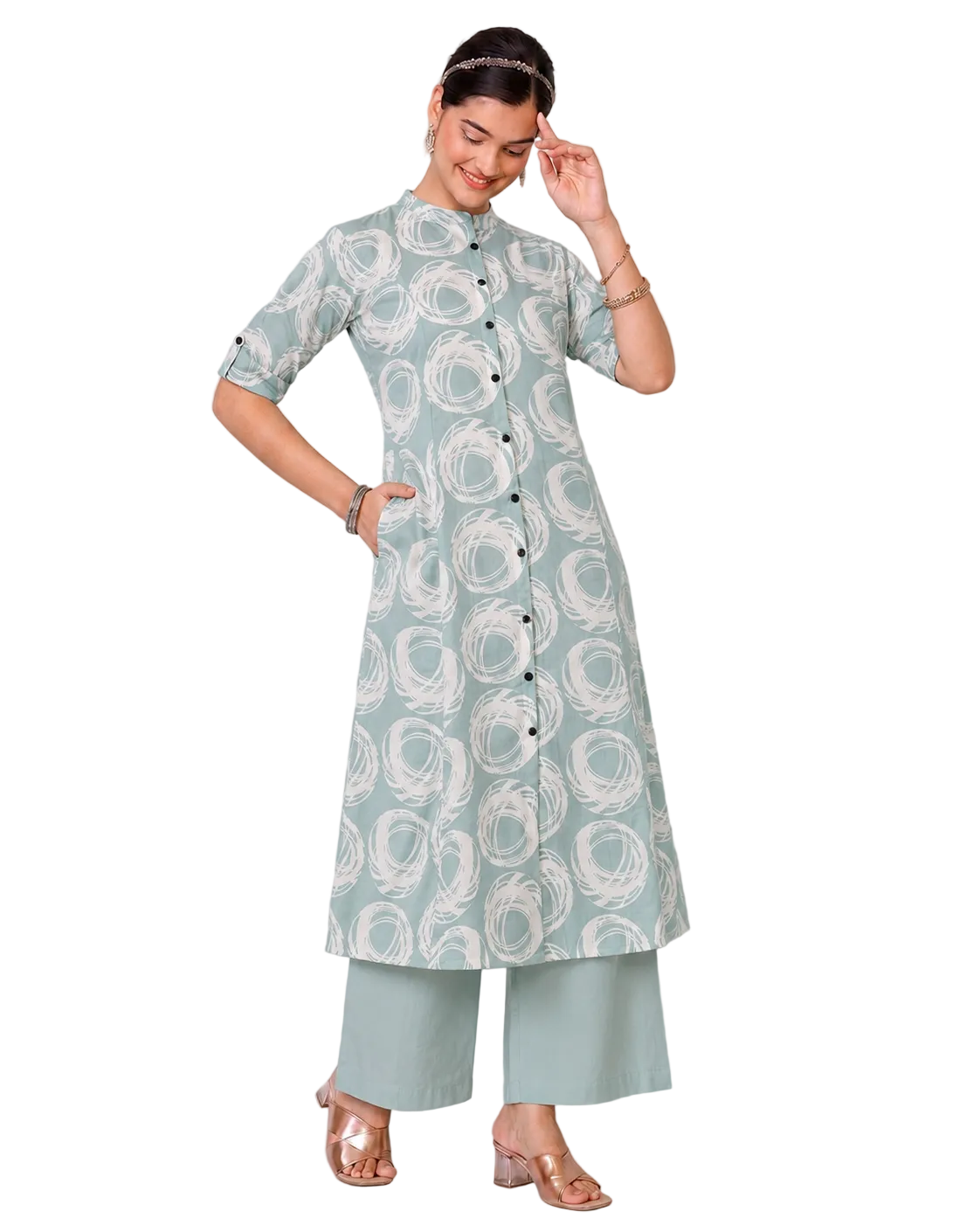 Aavya Light Blue A-Line Cotton Kurta Set for women
