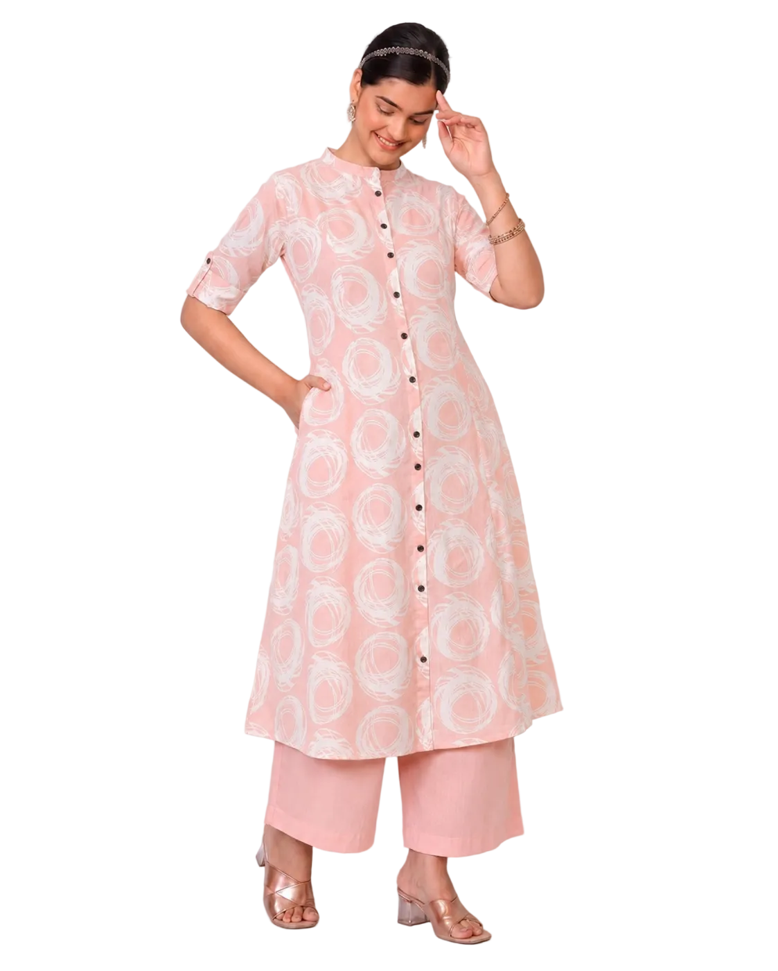 Niharika Peach Pink A-Line Cotton Kurta Set for women