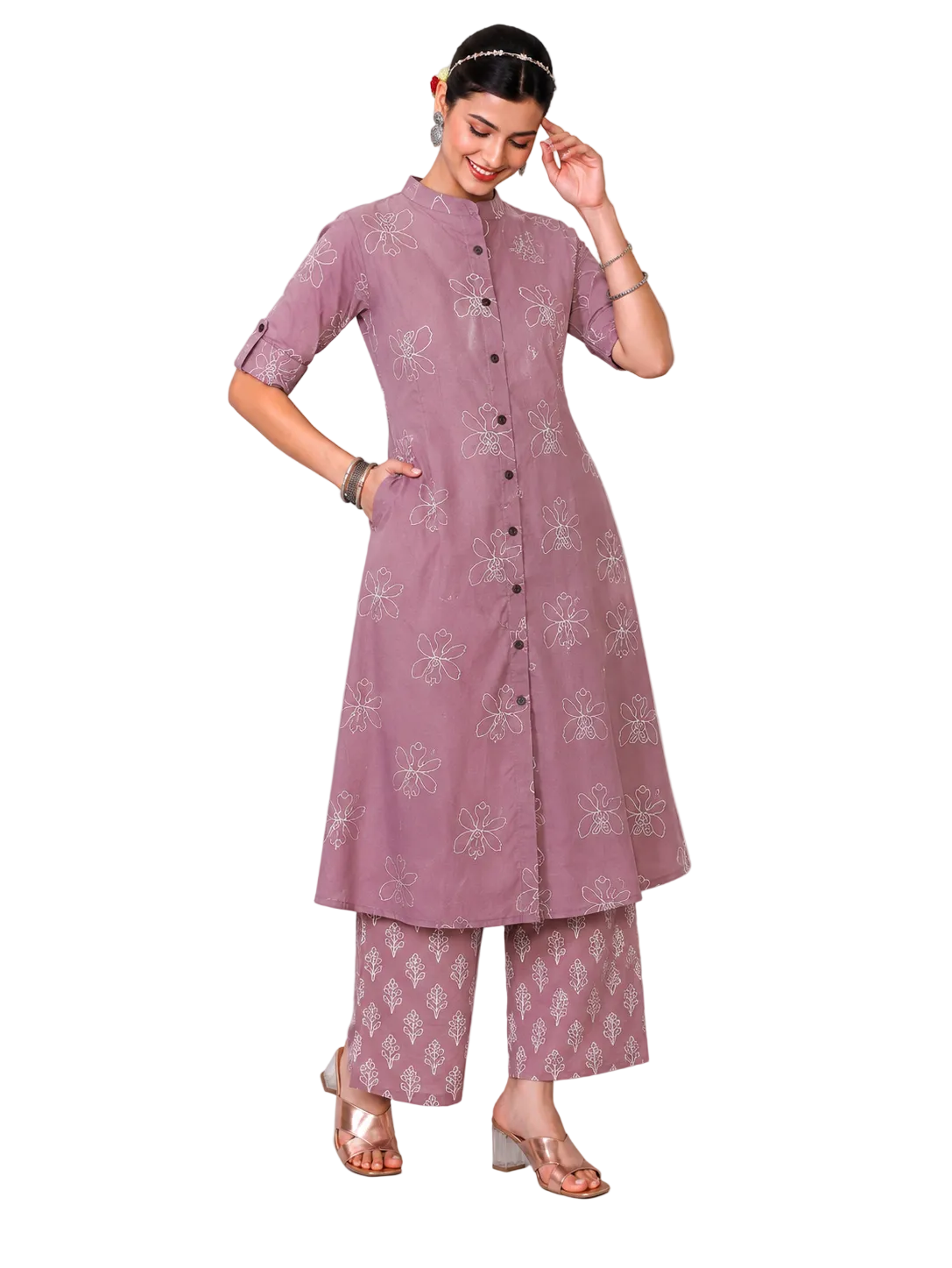 Samhita Lavender A-Line Cotton Kurta Set for women