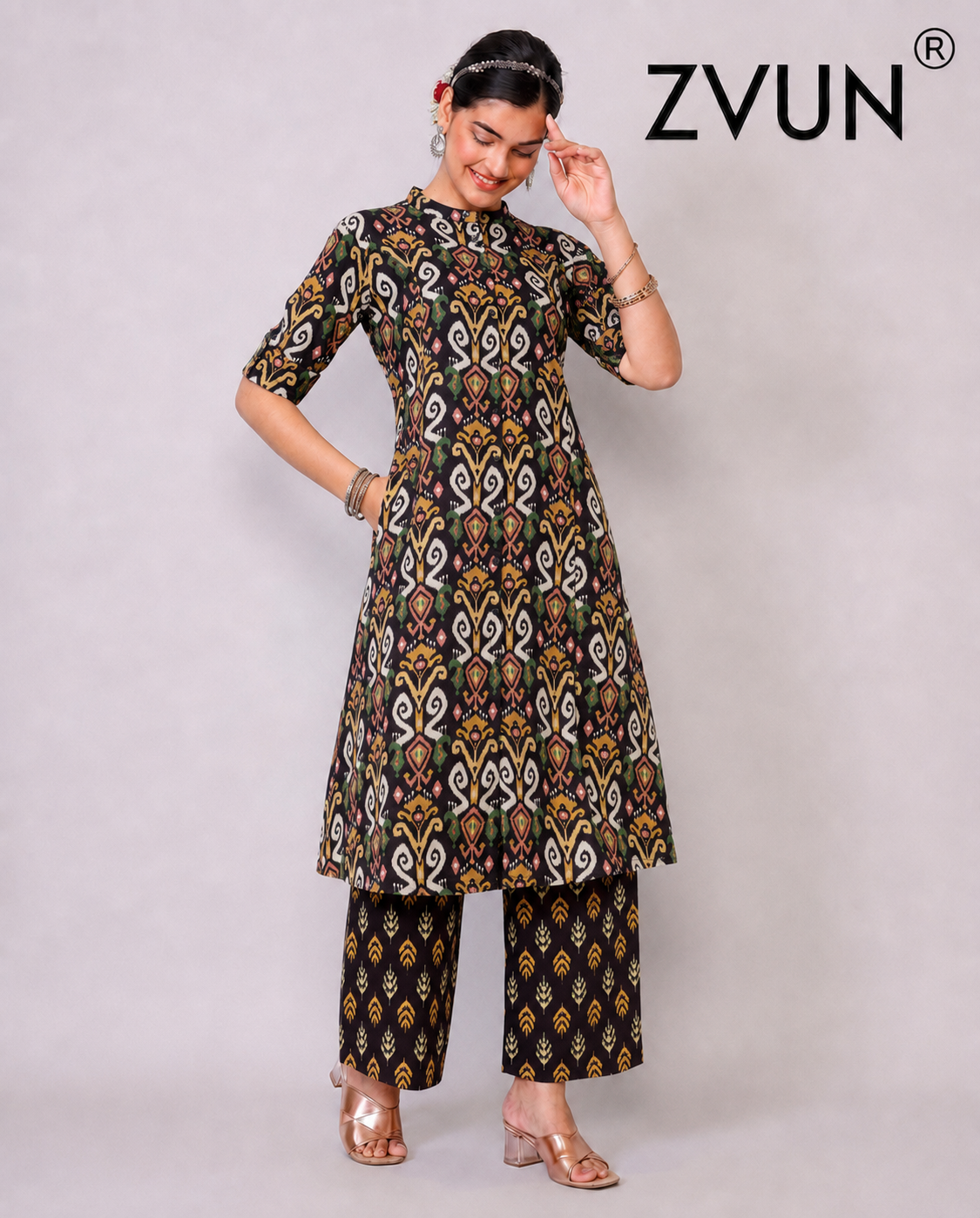 ZVUN black A-Line Cotton kurta Set
