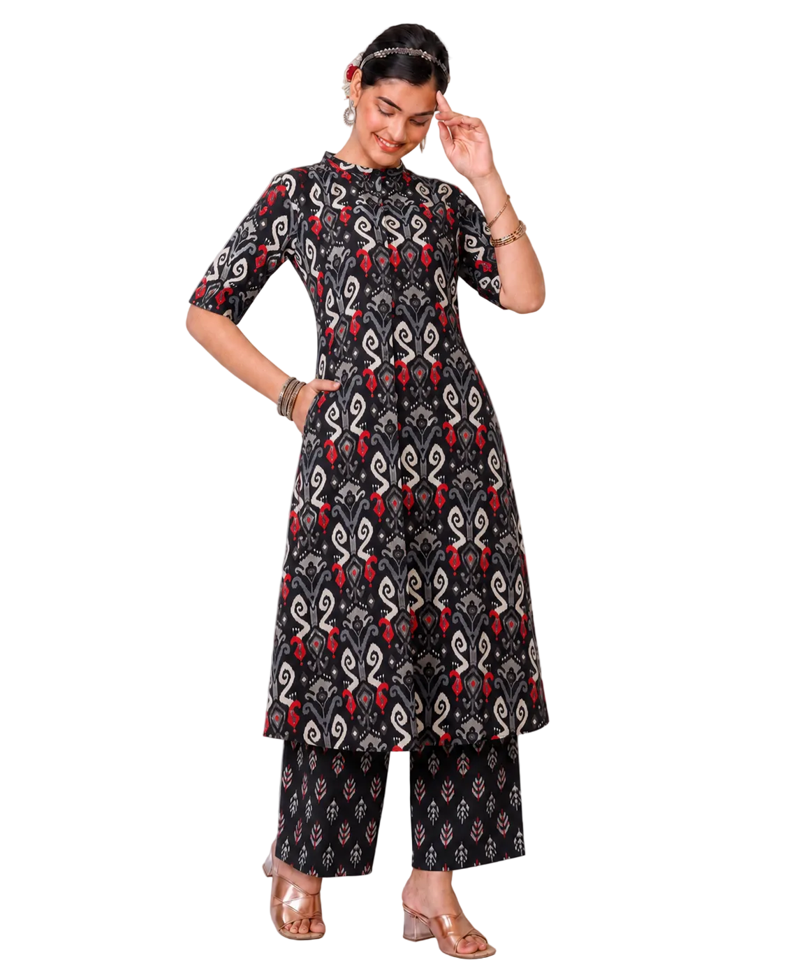 Saanvi Black A-Line Cotton Kurta Set for women