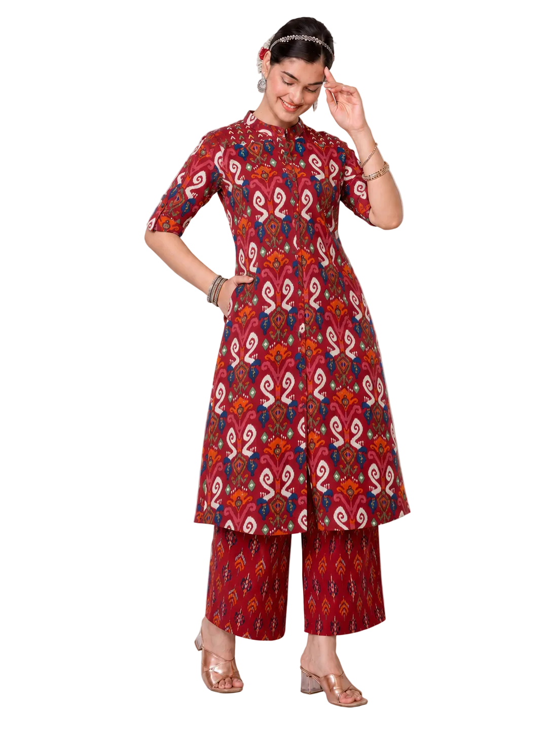 Aaradhya Maroon A-Line Cotton Kurta Set for women