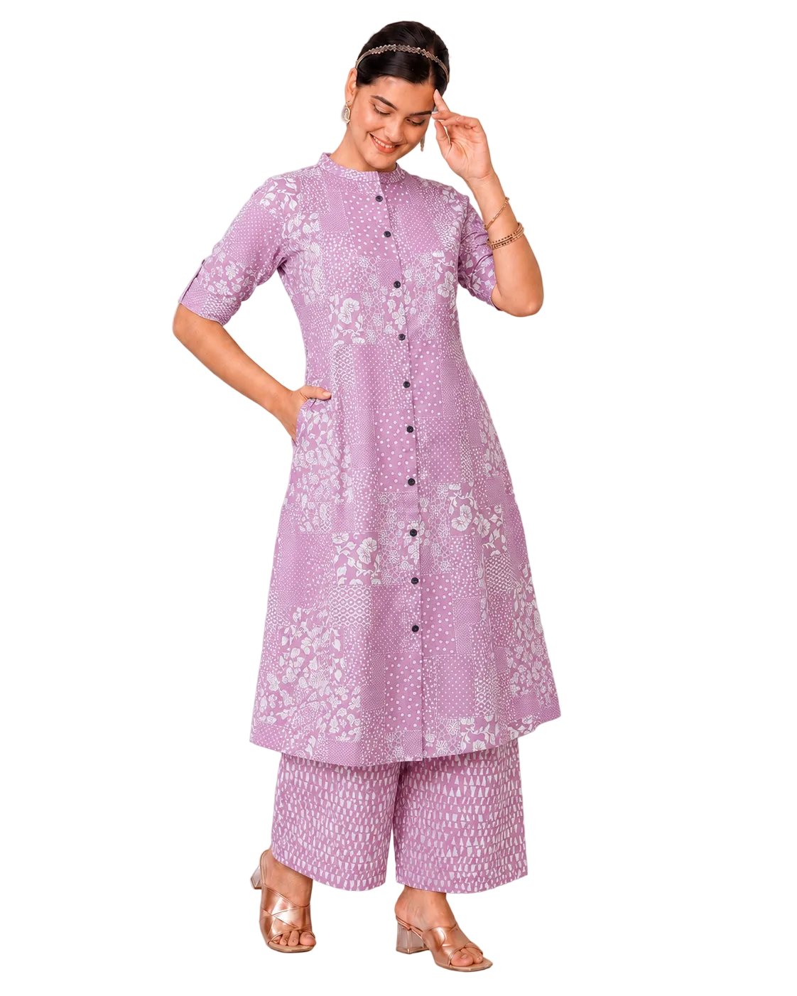 Vasudha Lavender A-Line Cotton Kurta Set for women