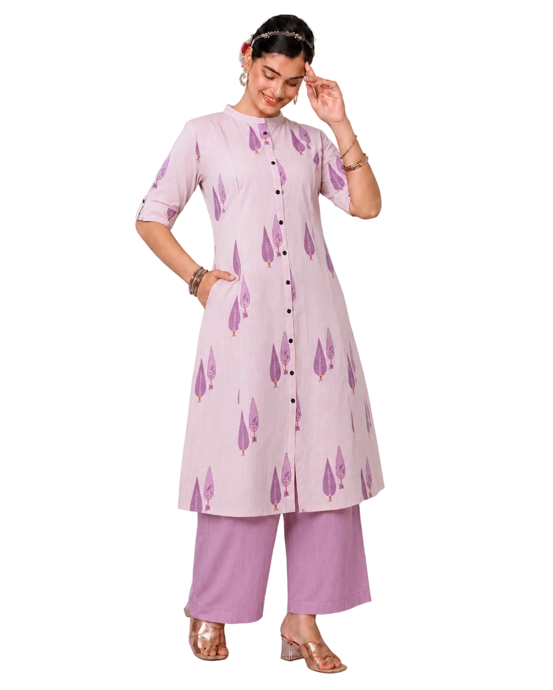 Aarohi Light Lavender A-Line Cotton Kurta Set for women